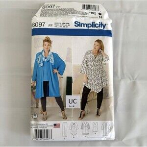 Simplicity 8097 Sewing Pattern Plus Size 18W-24W Tunic Scarf Leggings Kimono